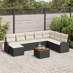 vidaXL Ensemble de canapé de jardin avec coussin 9 Pièces Noir Poly rotin