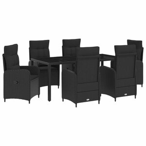 vidaXL Ensemble de repas extérieur 7 Pièces Noir 190 x 90 x 75 cm