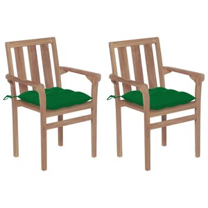 vidaXL Chaises de jardin lot de 2 et coussins vert Bois de teck massif