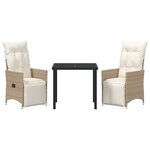 vidaXL Ensemble de salle à manger pour jardin 3 Pièces Beige polyrotin