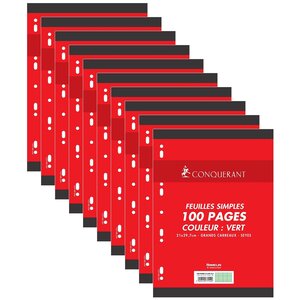 Feuillets mobiles A4 cm 100 pages 80g grands carreaux verts x 10 CONQUÉRANT