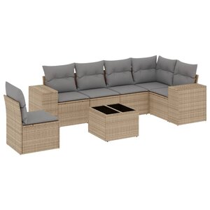 vidaXL Salon de jardin avec coussins 7 Pièces beige résine tressée