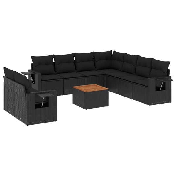 vidaXL Salon de jardin 10 Pièces avec coussins noir résine tressée