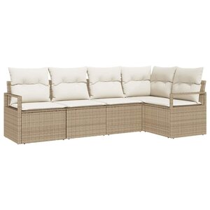 vidaXL Ensemble de canapé de jardin 5 Pièces Beige et blanc polyrotin