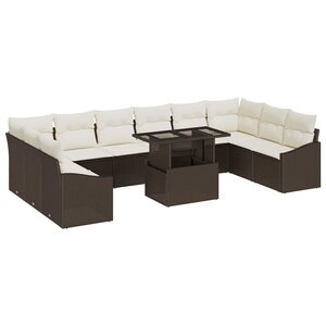 vidaXL Ensemble de canapé de jardin Réglable 11 Pièces Marron et Crème