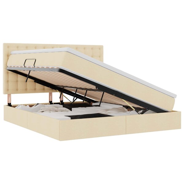 vidaXL Lit de rangement LED avec matelas Crème 160 x 200 cm Tissu