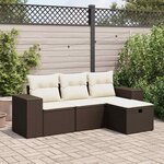 vidaXL Salon de jardin 4 Pièces avec coussins marron résine tressée