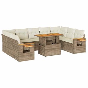 vidaXL Salon de jardin avec coussins 10Pièces beige résine tressée acacia