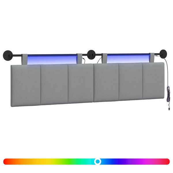 vidaXL Tête de lit suspendue Avec lumière LED Gris clair Tissu