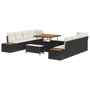 vidaXL Ensemble de canapé de jardin avec coussin 11 Pièces Noir et Crème