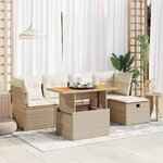 vidaXL Salon de jardin 6 Pièces avec coussins beige résine tressée acacia