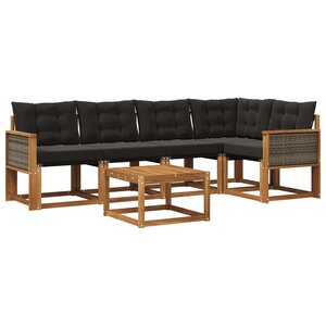 vidaXL Ensemble de canapés d'extérieur 6 pc Naturel et noir