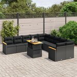 vidaXL Salon de jardin 11 Pièces avec coussins noir résine tressée