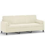 vidaXL Canapé 3 places avec oreillers décoratifs crème 180 cm velours