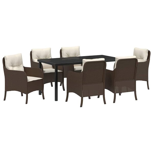 vidaXL Ensemble de salle à manger pour jardin 7 Pièces Marron Poly rotin