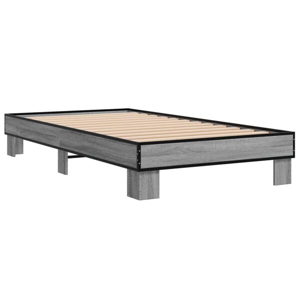 vidaXL Cadre de lit sonoma gris 75x190 cm bois d'ingénierie et métal