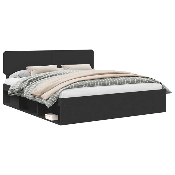 vidaXL Cadre de lit avec tête de lit Noir 180 x 200 cm Pin massif