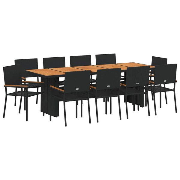 vidaXL Ensemble de salle à manger pour jardin 11 Pièces Noir polyrotin