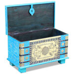 vidaXL Coffre de rangement Bois de manguier bleu 80 x 40 x 45 cm