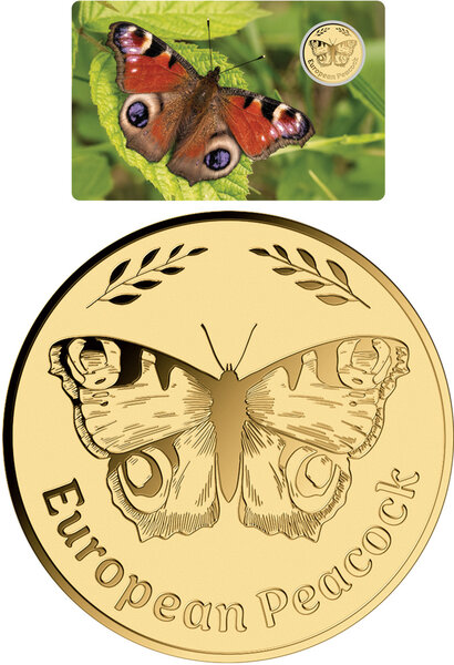 Monnaie EUROPEAN PEACOCK Butterflies 1/1000 Oz Medaille Or