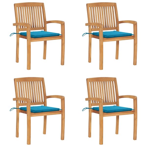vidaXL Chaises de jardin empilables avec coussins lot de 4 Teck solide
