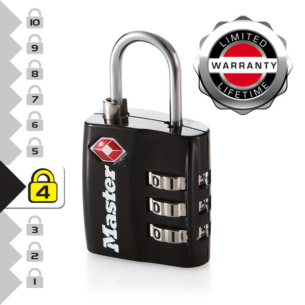4680EURDBLK Cadenas à Combinaison TSA  Noir   5 5 x 3 x 2 6 cm