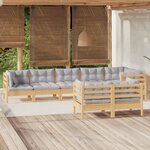vidaXL Salon de jardin 8 Pièces avec coussins gris Bois de pin massif