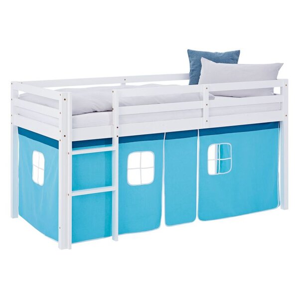 Lit mi-hauteur 90x200 cm matelas rideau bleu