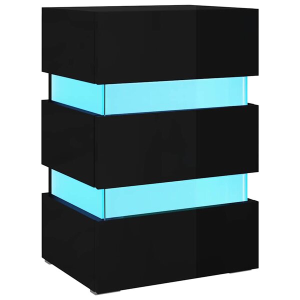 vidaXL Table de chevet à LED noir brillant 45x35x67 cm bois ingénierie