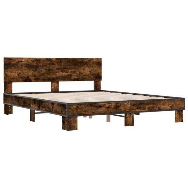 vidaXL Cadre de lit chêne fumé 150x200 cm bois d'ingénierie et métal