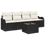Ensemble de Canapé de Jardin de 5 Pièces avec Coussins Noir Rattan Poly