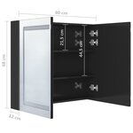 vidaXL Armoire de salle de bain à miroir LED noir brillant 80x12x68 cm