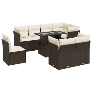 vidaXL Salon de jardin avec coussins 9 Pièces marron résine tressée