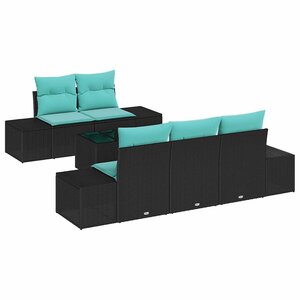 vidaXL Ensemble de canapé de jardin 6 Pièces Noir et turquoise polyrotin