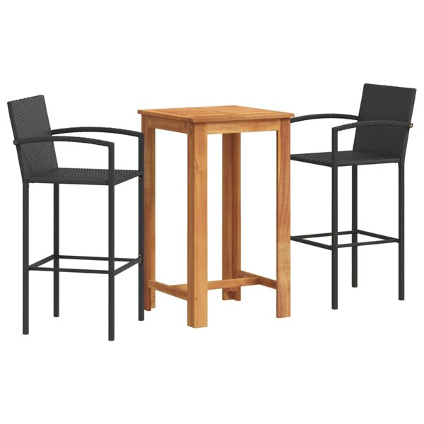vidaXL Ensemble de bar de jardin 3 Pièces noir bois massif acacia rotin