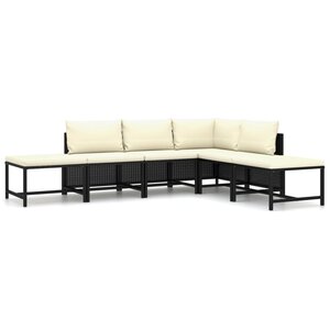 Salon de jardin meuble d'extérieur ensemble de mobilier 6 pièces avec coussins résine tressée noir 02_0016908