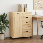 vidaXL Cabinet roulant 63 5 x 39 x 79 cm Bois de Pin Massif Marron