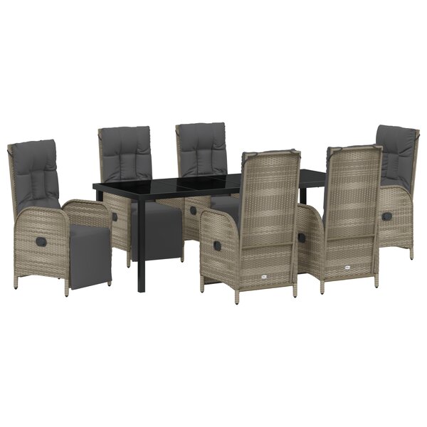 vidaXL Set de salle à manger de jardin 7 pièces avec coussins Rattan Poly Gris