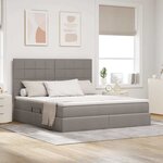 vidaXL Lit de rangement LED avec matelas Taupe 180 x 200 cm Tissu