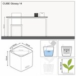 Lechuza jardinière de table cube glossy 14 all-in-one charbon brillant