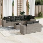 vidaXL Salon de jardin 9 Pièces avec coussins gris résine tressée