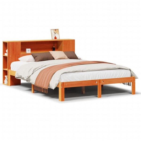 vidaXL Lit bibliothèque sans matelas cire marron 135x190 cm pin massif