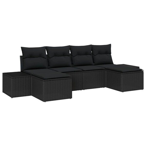 vidaXL Ensemble de canapé de jardin avec coussin 4 Pièces Noir polyrotin