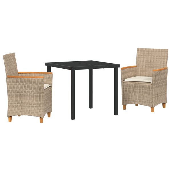vidaXL Ensemble de salle à manger de jardin 3 pièces avec coussins en rattan poly beige