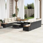 vidaXL Ensemble de canapé de jardin avec coussin 11 Pièces Noir  Crème