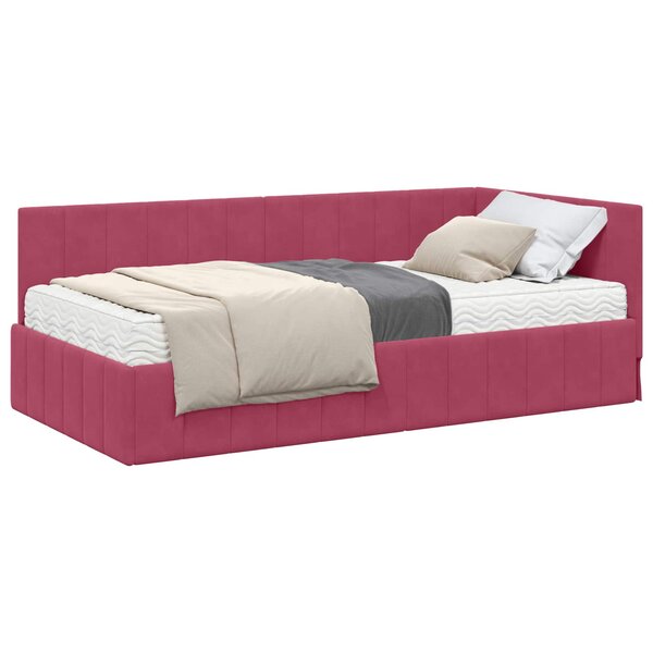 vidaXL Cadre de lit d'angle avec matelas 2 pc Bordeaux 90 x 200 cm