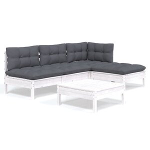 vidaXL Salon de jardin 5 Pièces avec coussins blanc bois de pin