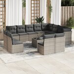 vidaXL Salon de jardin avec coussins 13 Pièces gris résine tressée