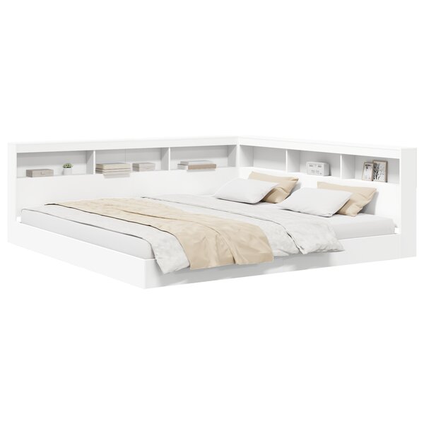 vidaXL Lit avec bibliothèque Blanc 200x200 cm Bois reconstitué