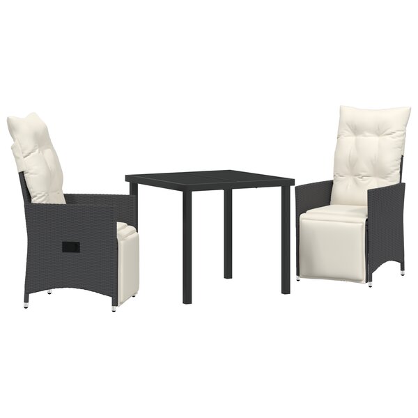 vidaXL Ensemble de salle à manger de jardin 3 pièces avec coussins en poly rattan noir